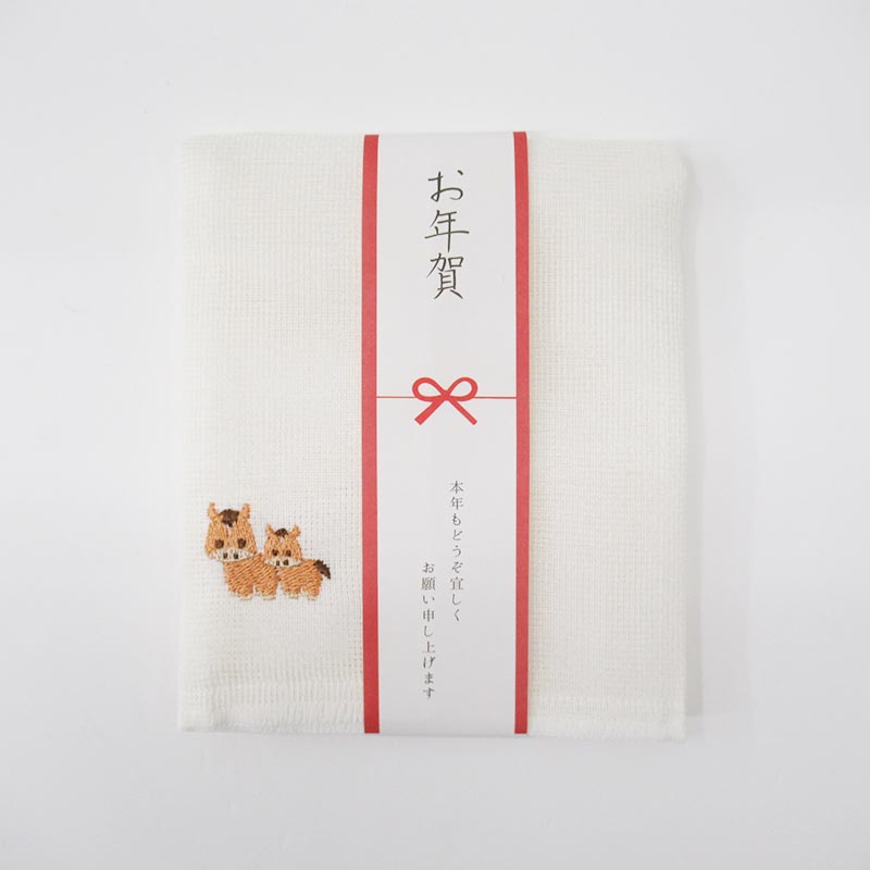 新年のご挨拶 かや生地ふきん 親子うま